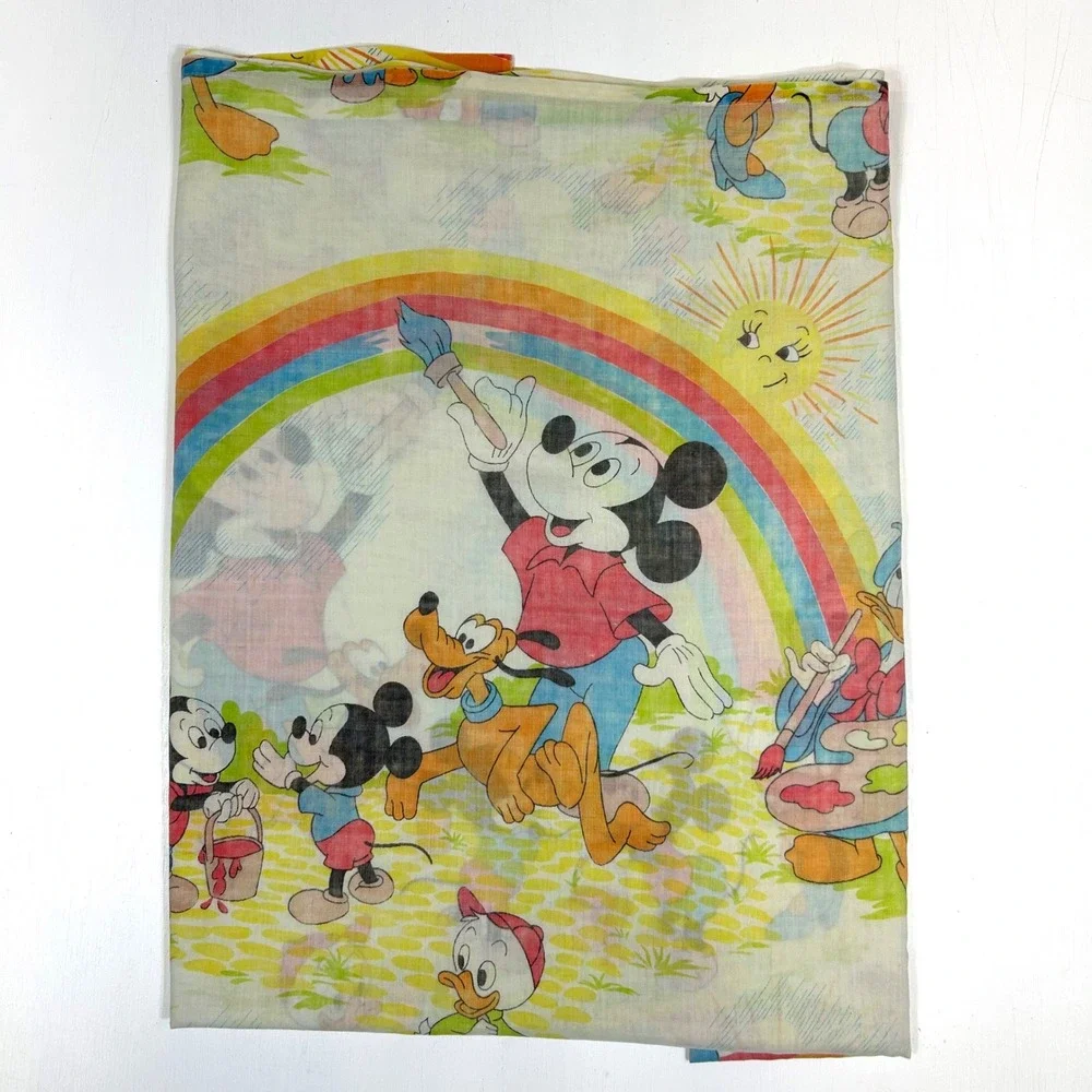 Vintage Disney Mickey Mouse Rainbow Twin Flat Sheet and Pillowcase Pacific Mills